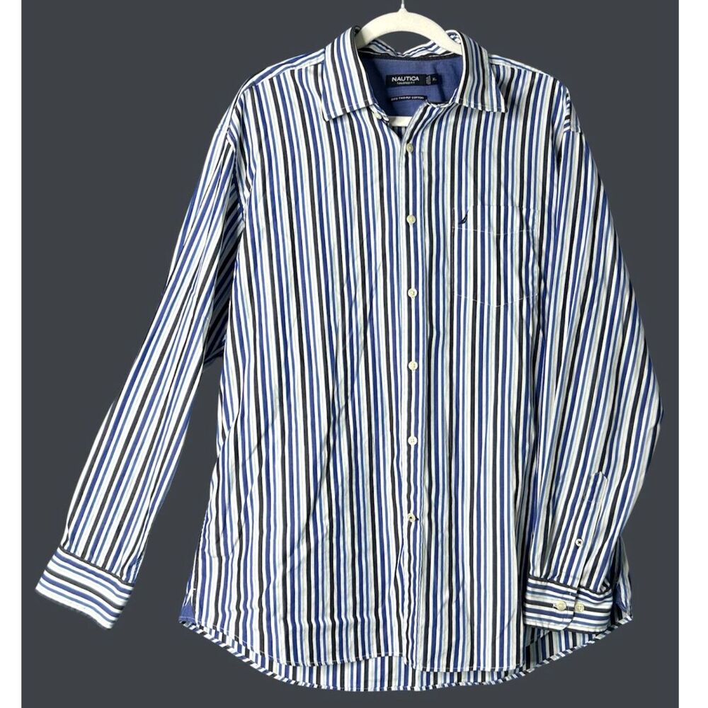 Nautica Mens Striped Button Down Shirt Sz XL Preppy Coastal Career Businesscore